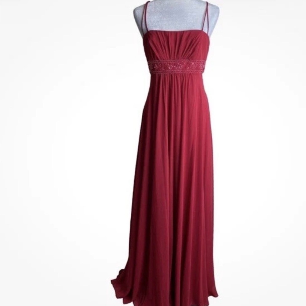 David's Bridal Spaghetti-Strap Maxi Dress in Burgundy
